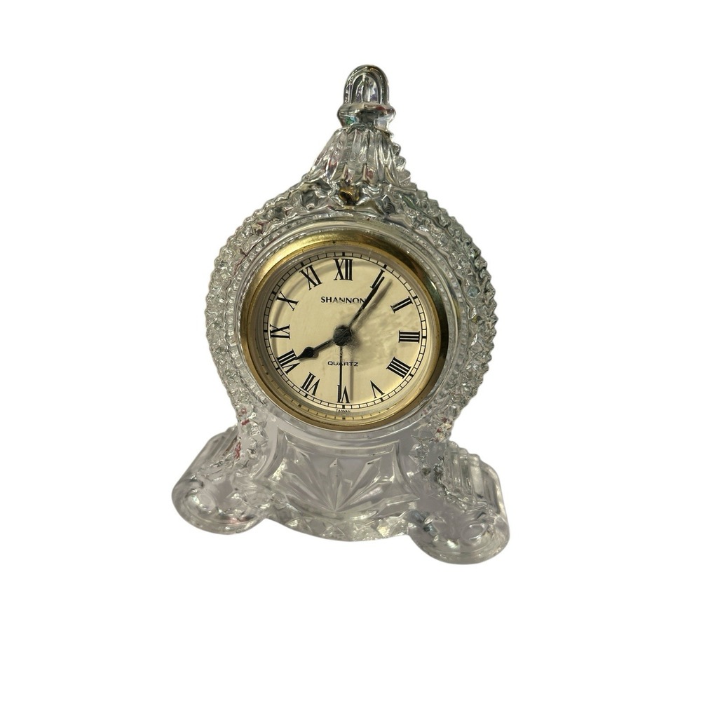 Shannon Crystal lead Crystal Mantel Clock battery operated Roman Numeral 6''‎